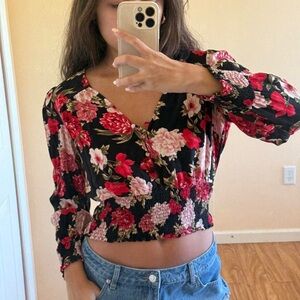 American Eagle Outfitters Black Floral Blouse